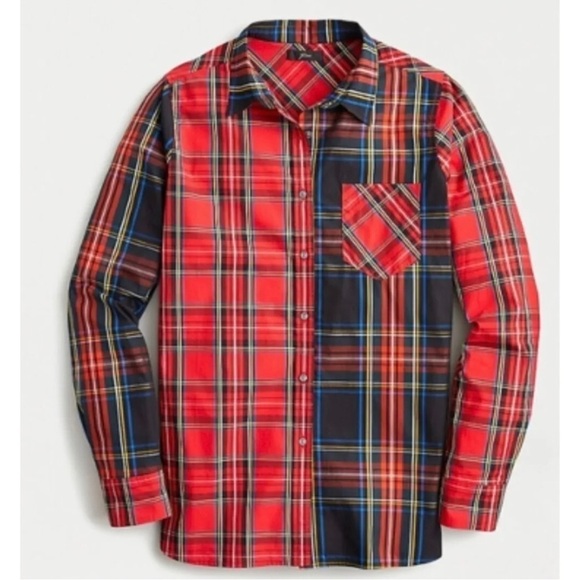 J Crew Womens Sz 2 Red Plaid Tartan Classic-Fit Boy Button Down Shirt Top - Picture 7 of 13